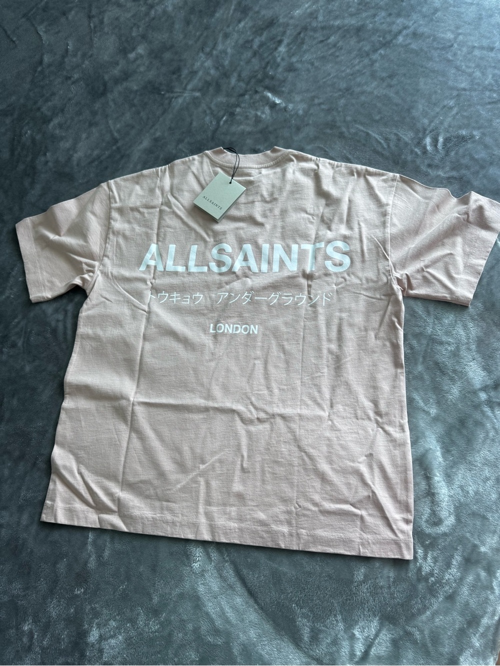 AllSaints Short Sleeve Logo Tee in Pale Pink (almost Beige)